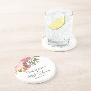 Pink Floral Garden Spring Bridal Shower Coaster