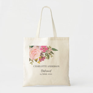 Pink Floral Garden Spring Bridesmaid Name Tote Bag