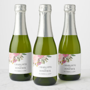 Pink Floral Garden Spring Wedding Favours Sparkling Wine Label