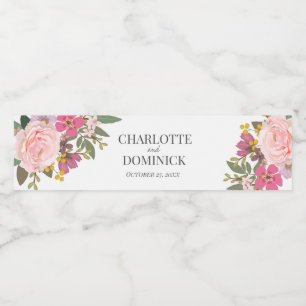 Pink Floral Garden Spring Wedding Favours Water Bottle Label