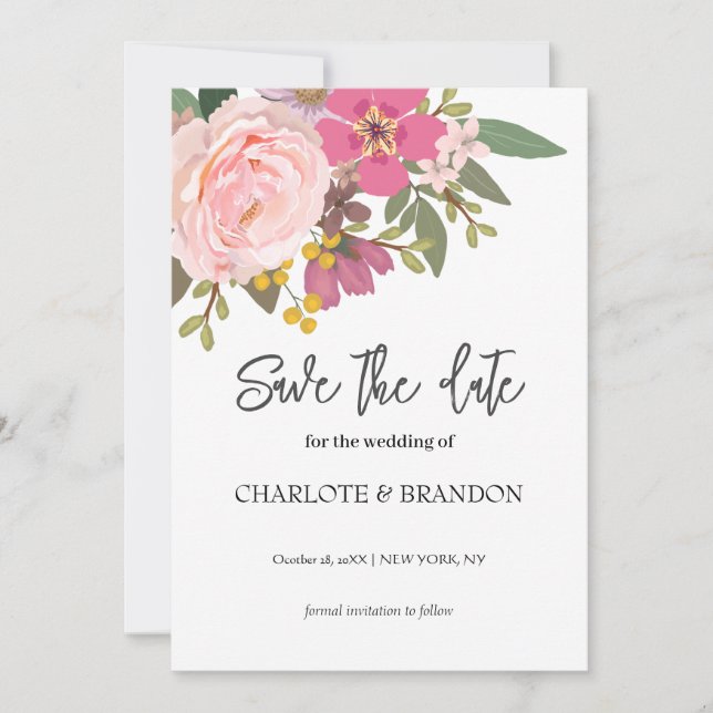 Pink Floral Garden Spring  Wedding Save the Date  Invitation (Front)