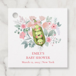 Pink Floral Garden Sweet Pea In Pod Baby Shower Favour Tags