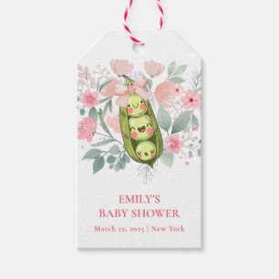 Pink Floral Garden Sweet Pea In Pod Baby Shower Gift Tags