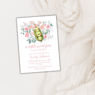 Pink Floral Garden Sweet Pea In Pod Baby Shower Invitation