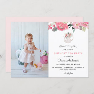 Pink Floral Garden Tea Party Birthday Invitation