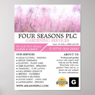 Pink Floral, Gardening Service, Horticulturist Poster
