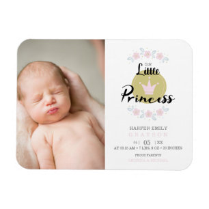 Pink Floral Garland Princess Crown Newborn Girl Magnet