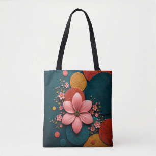 Pink Floral Geometric Abstract Wall Art Tote Bag