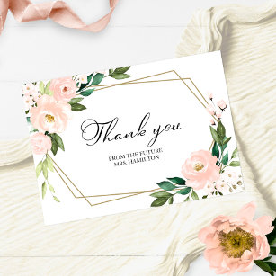 Pink Floral Geometric Bridal Shower Thank You Postcard