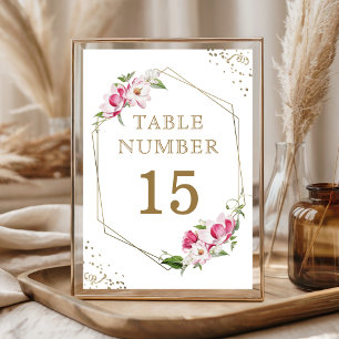 Pink Floral Geometric Gold Frame Table Number