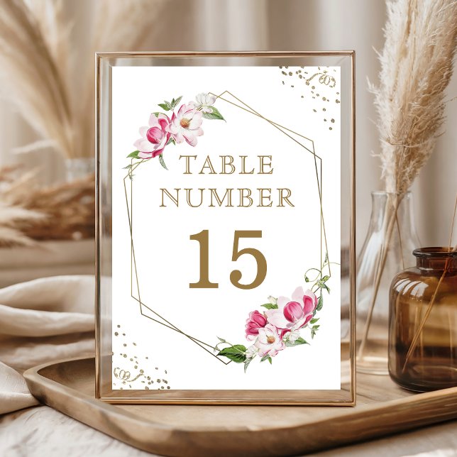 Pink Floral Geometric Gold Frame Table Number (Creator Uploaded)