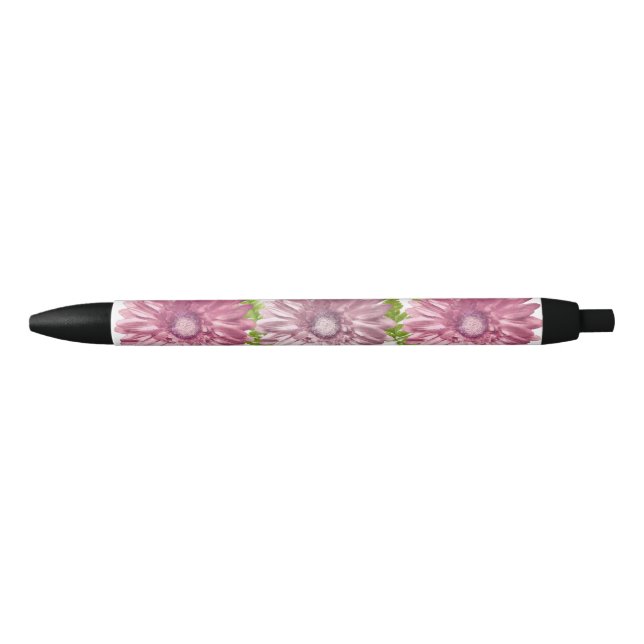 Pink Floral Gerbera Daisy Flowers Black Ink Pen (Front)