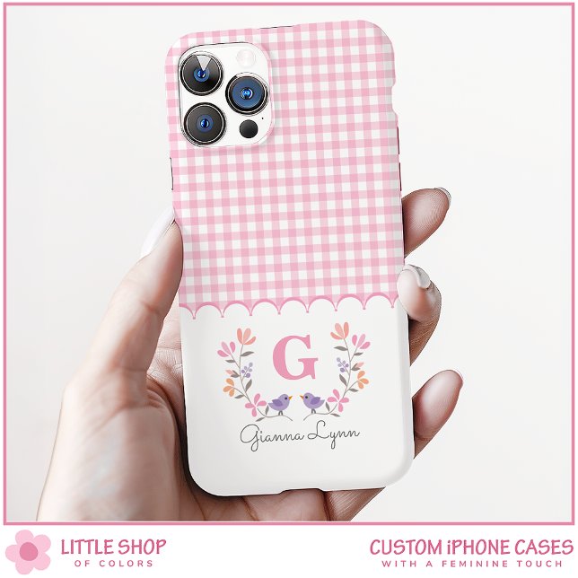 Pink Floral Gingham Monogram Case-Mate iPhone Case (Creator Uploaded)