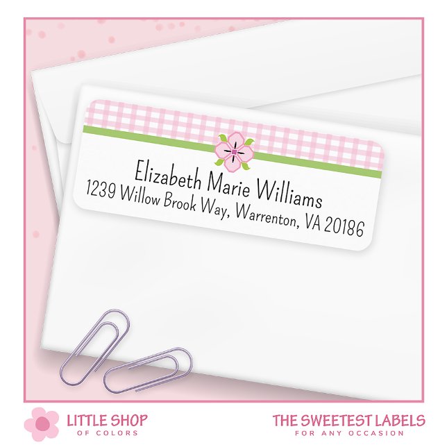 Pink Floral Gingham Return Address Label (Creator Uploaded)
