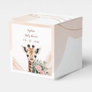 Pink Floral Giraffe Safari Baby Shower Favour Box