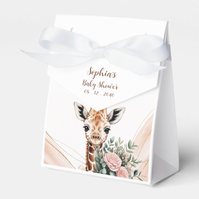 Pink Floral Giraffe Safari Baby Shower Favour Box (Front Side)