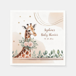Pink Floral Giraffe Safari Baby Shower Napkin