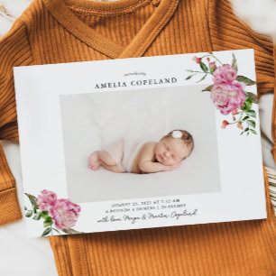 Pink Floral Girl Baby Photo Birth Announcement