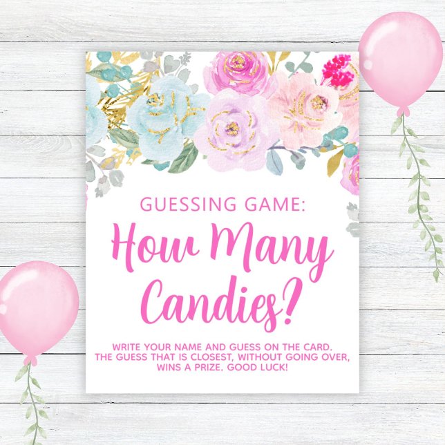 Pink Floral Girl Baby Shower Big Belly Game Sign (Creator Uploaded)