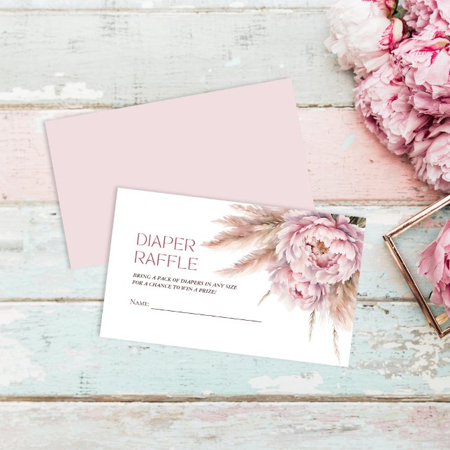 Pink Floral Girl Baby Shower Diaper Raffle Enclosure Card (Creator Uploaded)