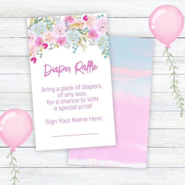 Pink Floral Girl Baby Shower Diaper Raffle Enclosure Card (Creator Uploaded)