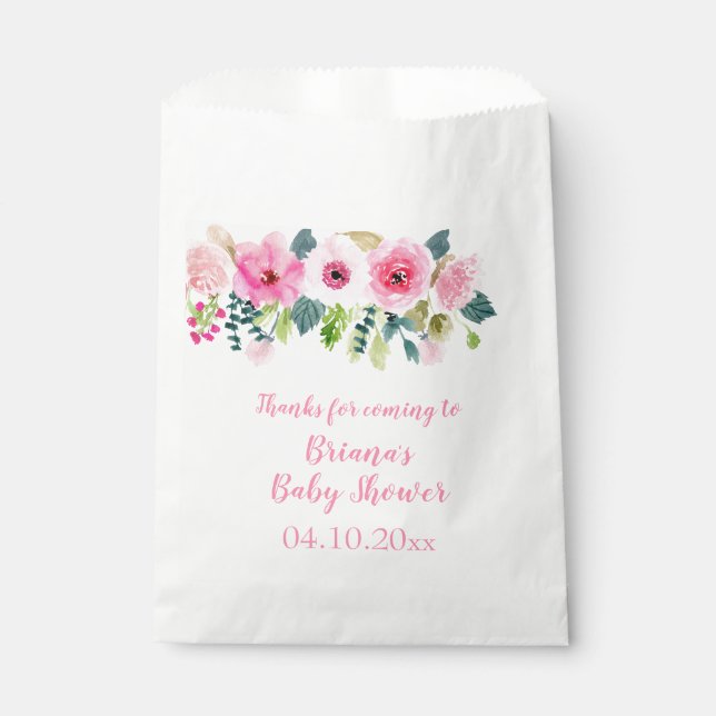 Pink Floral Girl Baby Shower Favour Bag (Front)