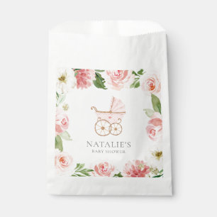 Pink Floral Girl Baby Shower Paper Favour Bag