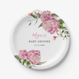 Pink Floral Girl Baby Shower Paper Plate