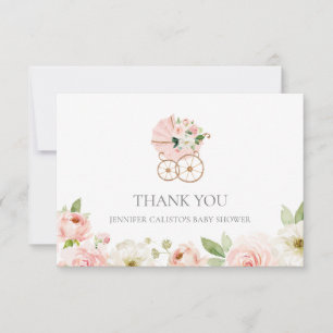 Pink Floral Girl Baby Shower Thank you Card