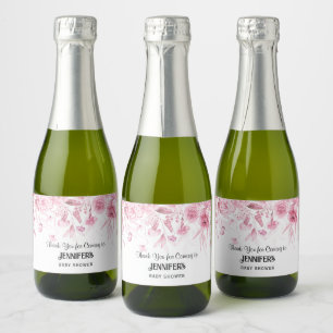 Pink Floral Girl Baby Shower Thank You Favour Sparkling Wine Label