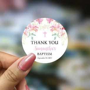 Pink Floral Girl Baptism Classic Round Sticker