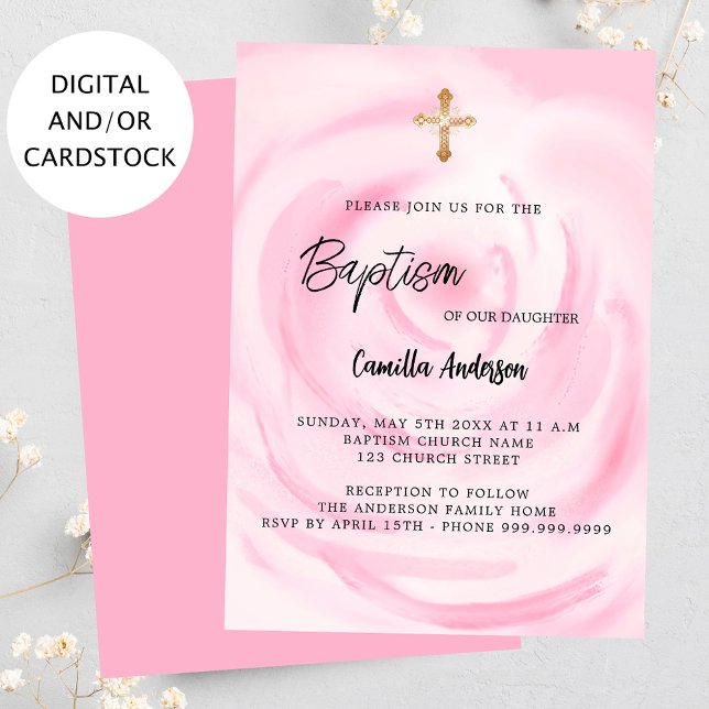 Pink floral girl Baptism Invitation (Creator Uploaded)