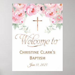 Pink, Floral, Girl, Baptism Welcome Sign, 18x24 Poster
