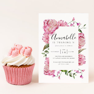 Pink Floral Girl Birthday Party Invitation
