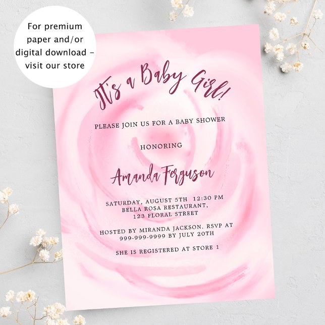 Pink floral girl budget baby shower invitation (Creator Uploaded)