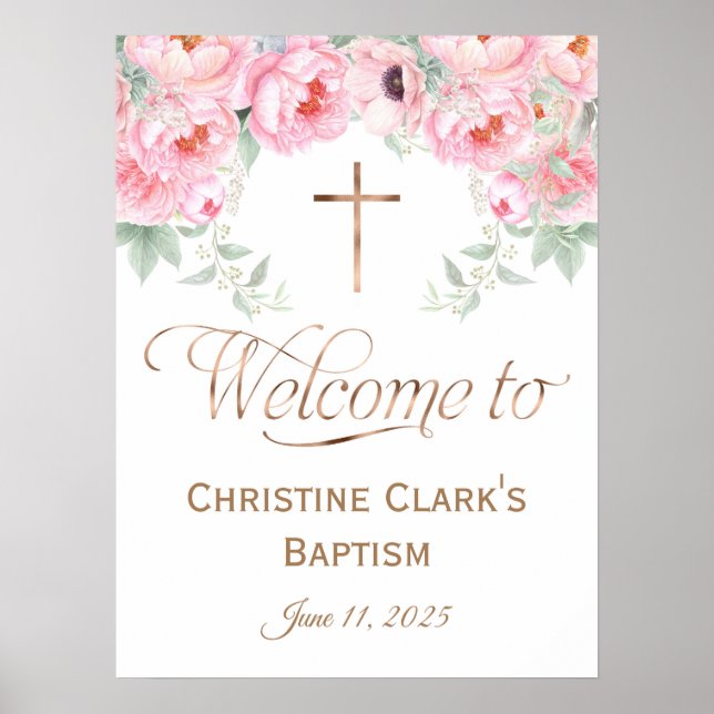 Pink, Floral, Girl, Communion Welcome Sign, 18x24 Poster (Front)