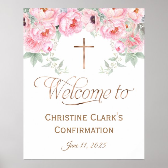 Pink, Floral, Girl, Confirmation Welcome Sign, Poster (Front)