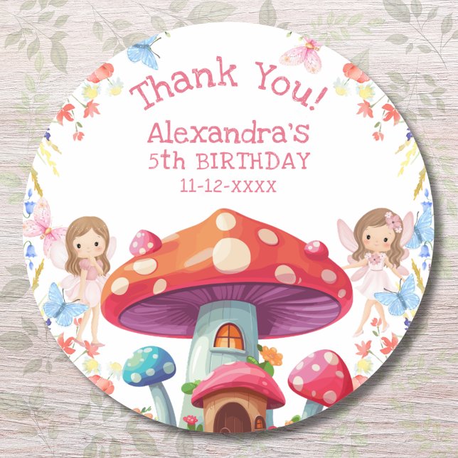 Pink Floral Girl Fairy Birthday Thank You Classic Round Sticker (Creator Uploaded)