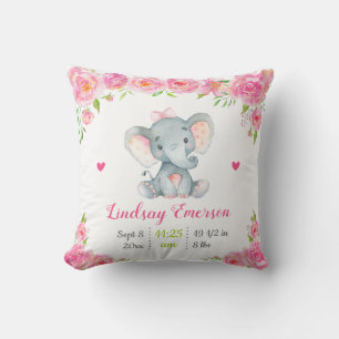Pink Floral Girl Nursery Baby Shower Gift Elephant Cushion