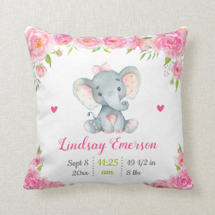 Pink Floral Girl Nursery Baby Shower Gift Elephant Cushion