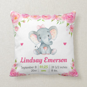 Pink Floral Girl Nursery Baby Shower Gift Elephant Cushion