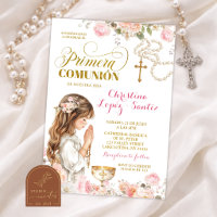Pink Floral Girl Rosary Primera Comunion