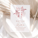 Pink Floral Girl's Baptism Christening   Invitation<br><div class="desc">A pretty pink floral invitation for your little girls Baptism or Christening. Featuring pink florals and white cross.</div>