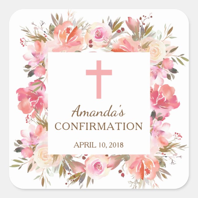 Pink Floral Girls Confirmation Sticker (Front)