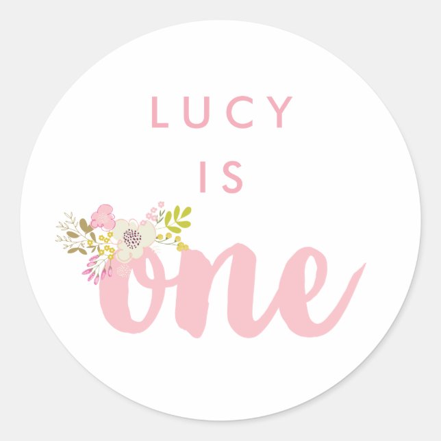 Pink Floral Girls First Birthday Sticker (Front)