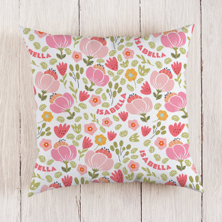 Pink Floral Girls Name Pillow