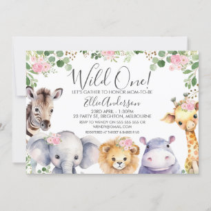 Pink Floral Girls Safari Baby Shower Invitation