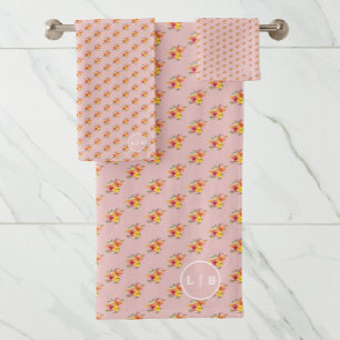 Pink Floral Girly Bath Towel Set