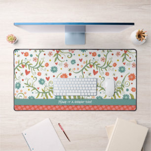 Pink Floral Girly Boho Modern Elegant  Desk Mat