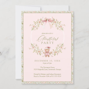 Pink Floral Girly Coquette Holiday Party Invitation